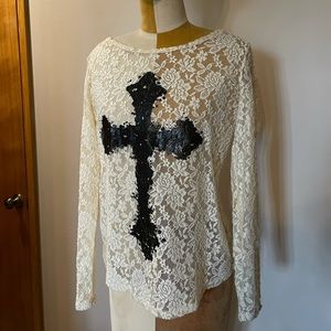 Maurices White Lace Cross Longsleeve